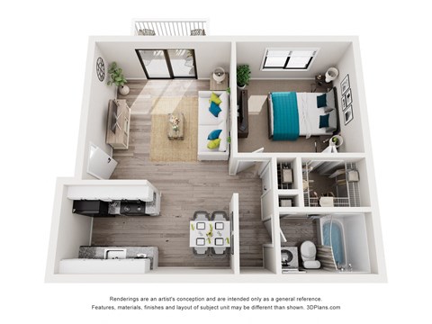 Floor plan for 1 bed, 1 bath, 618 sqft